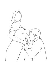 Continuous one line drawing of pregnant woman with husband. Vector illustration.