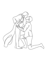 Continuous one line drawing of pregnant woman with husband. Vector illustration.