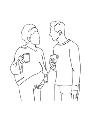 Continuous one line drawing of pregnant woman with husband. Vector illustration.