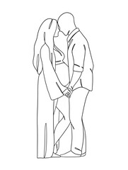 Continuous one line drawing of pregnant woman with husband. Vector illustration.