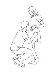 Continuous one line drawing of pregnant woman with husband. Vector illustration.