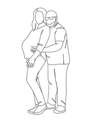 Continuous one line drawing of pregnant woman with husband. Vector illustration.