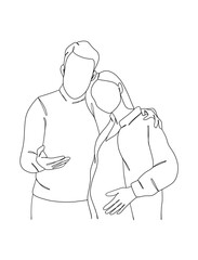 Continuous one line drawing of pregnant woman with husband. Vector illustration.