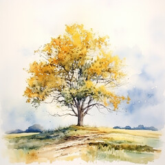 Naklejka na ściany i meble Watercolor illustration tree, Ai generated