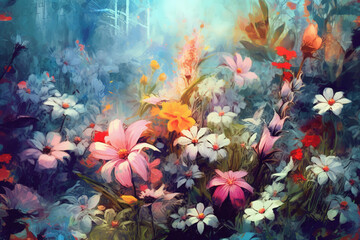 Fototapeta na wymiar Illustration, flowers background, Ai generated