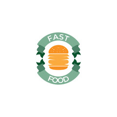 burger fast food logo with flat vintage style in green and yellow color