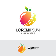 juice logo, fruit and fresh water sign in orange and yellow color