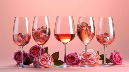 summer beach picnic on the coast with rose wine in glasses. romantic party concept. AI Generative