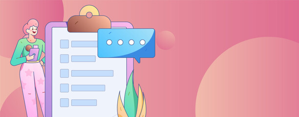 Invite friends to conduct questionnaire survey flat vector concept operation hand drawn illustration
