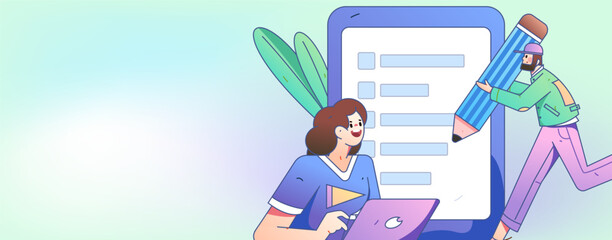 Invite friends to conduct questionnaire survey flat vector concept operation hand drawn illustration
