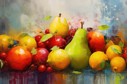 Watercolor, Fruits illustration, Portrait, Ai generated