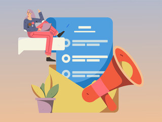 Invite friends to conduct questionnaire survey flat vector concept operation hand drawn illustration
