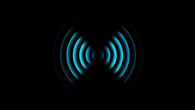 Animation of blue radio waves spreading, alpha channel