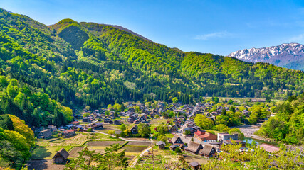 Fototapeta na wymiar Aerial view of the Historical Village of Shirakawa-go, Gifu, Japan - World heritage site 