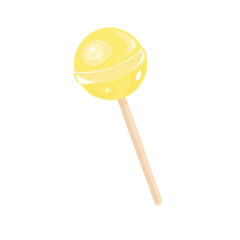 Round lollipop vector. Candy on stick flat vector. Sweet lollipop vector in cartoon style. Yellow. Fruit taste.