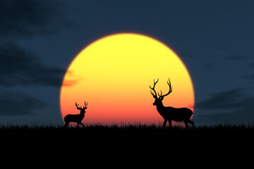Fototapeta na wymiar silhouette of a deer in the sunset