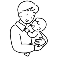 赤ちゃんを抱っこする笑顔の若い男性の上半身