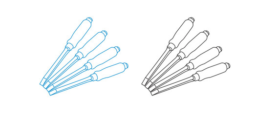 illustration of an background.Big Set of Working Tools Icon (Thin Line Version).Construction tool icon collection - vector illustration.Collage of repair tools on a white background. Selective focus. 