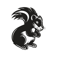 skunk mascot, vintage logo line art concept black and white color, hand drawn illustration