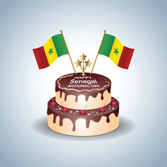 Senegal National Day with a Cake .Vector Illustration