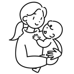 赤ちゃんを抱っこする笑顔の若い母親の上半身
