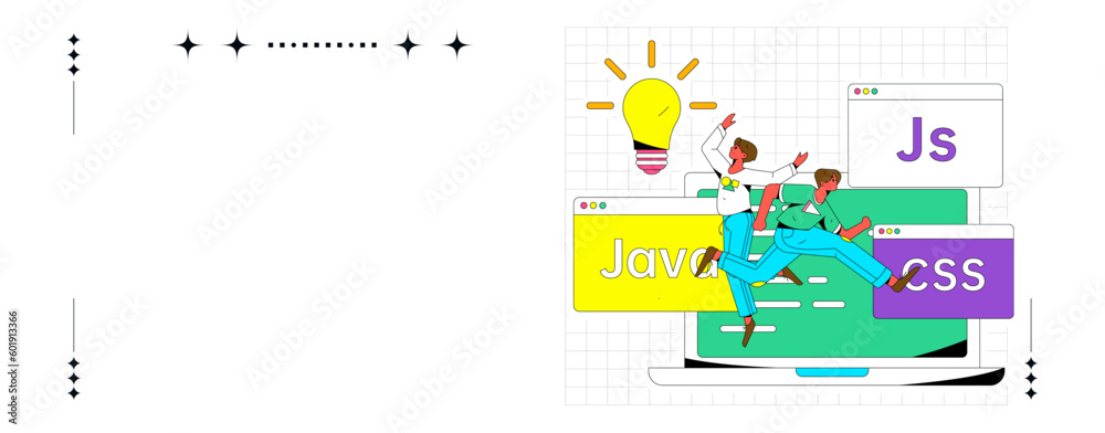 Wall mural programming teaching development flat character vector concept operation hand drawn illustration