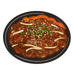 Bulgogi, Korean food, BBQ beef, black plate