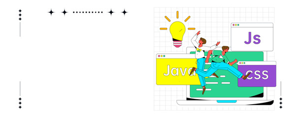 Programming teaching development flat character vector concept operation hand drawn illustration
