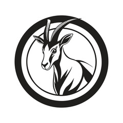 springbok mascot, vintage logo line art concept black and white color, hand drawn illustration - obrazy, fototapety, plakaty