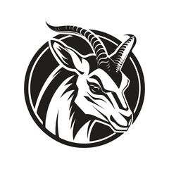 springbok mascot, vintage logo line art concept black and white color, hand drawn illustration