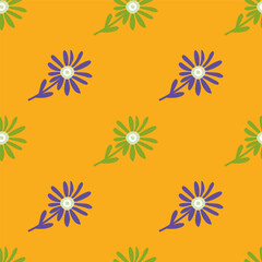 Decorative simple chamomile flower seamless pattern. Simple floral endless background.