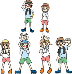 音楽フェスで盛り上がっている人物のカラーイラストセット