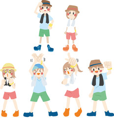 音楽フェスで盛り上がっている人物のカラーイラストセット