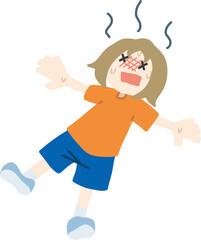 汗をかいて仰向けに倒れている人物のカラーイラスト