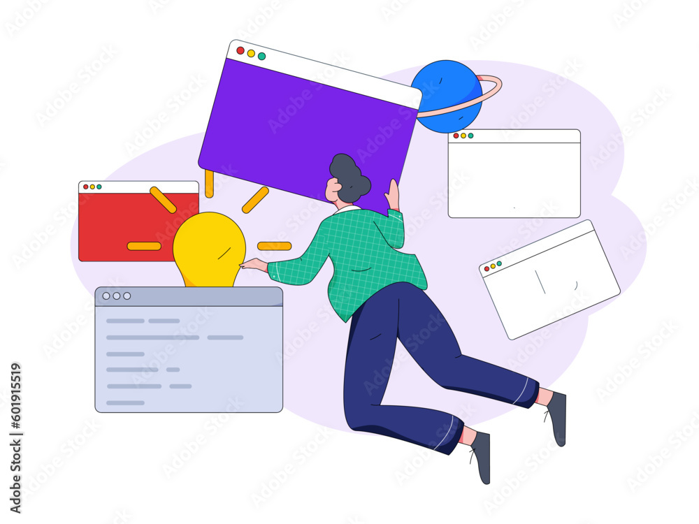 Wall mural programming teaching development flat character vector concept operation hand drawn illustration