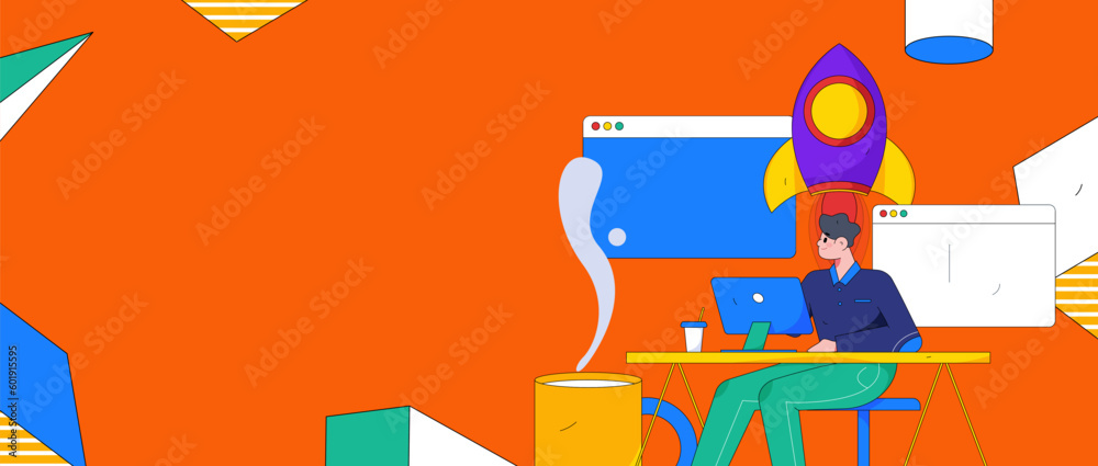 Wall mural programming teaching development flat character vector concept operation hand drawn illustration