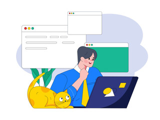 Programming teaching development flat character vector concept operation hand drawn illustration
