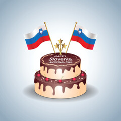 Slovenia National Day with a Cake .Vector Illustration