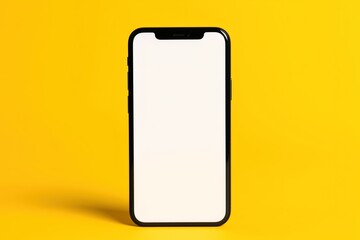 mobile phone, phone with blank screen, smartphone with blank screen isolated on a yellow colored background