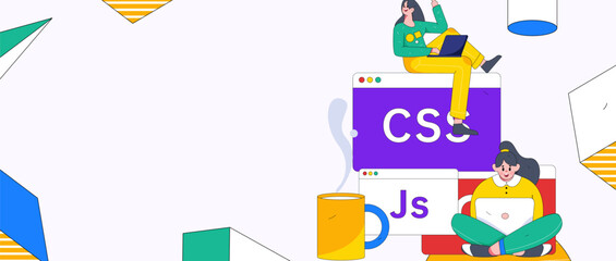 Programming teaching development flat character vector concept operation hand drawn illustration
