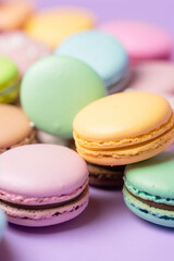 Obraz premium Sweet colorful macaroon dessert cake, tasty colorful macaroons. Generative AI