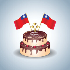 Taiwan National Day with a Cake .Vector Illustration