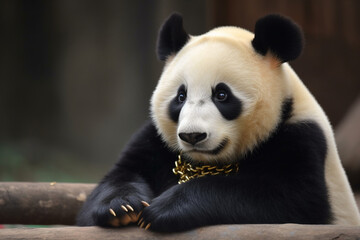 cute panda wearing necklace