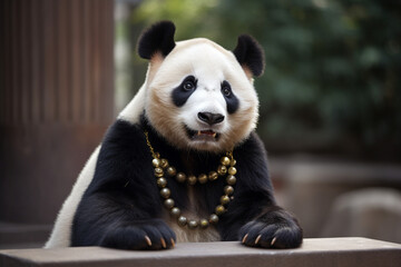 cute panda wearing necklace