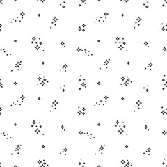 Seamless pattern with doodle stars. Space cosmos sky Black and white simple background. Vector illustration, design for kids nursery, paper goods, background, wallpaper, fabric and more