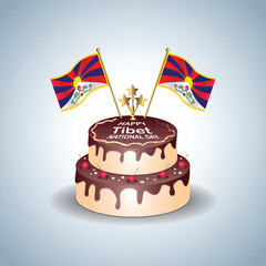 Tibet National Day with a Cake .Vector Illustration