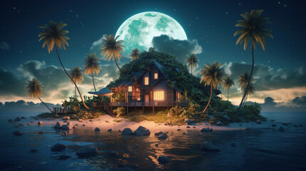 Fototapeta premium The night tropical island