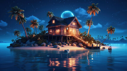 Obraz premium The night tropical island