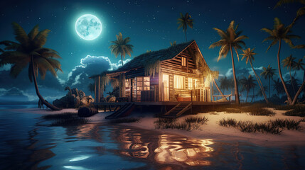 Fototapeta premium The night tropical island