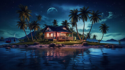 Fototapeta na wymiar The night tropical island